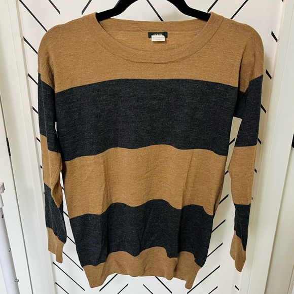J. Crew Sweaters - J Crew Stripe Saturday Sweater Style 52191 Brown Sz Medium 100% Merino Wool